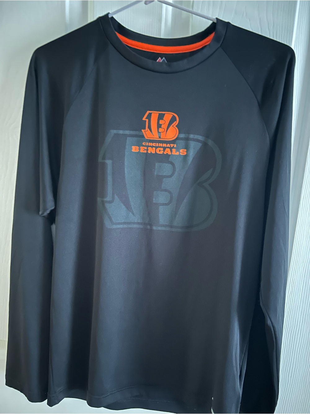 Majestic Black Long-Sleeve Bengals Logo Performance Tee with Orange Accents